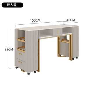 Ensemble table et chaise de manucure doré, simple et moderne, en marbre, double niveau, pour salon de manucure, table de manucure individuelle et double - Product Image 4
