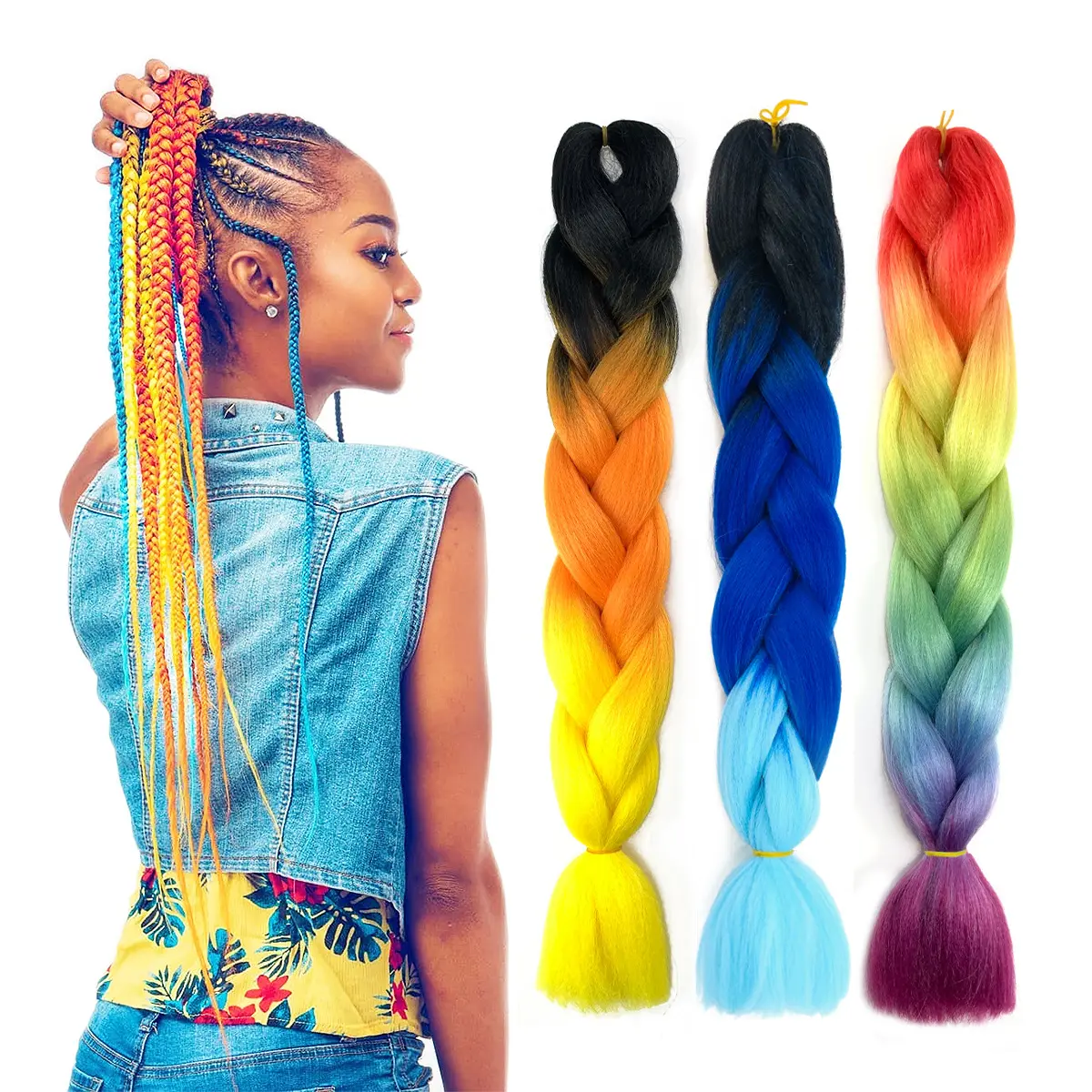 Sinyoo Wholesale Pre Stretched Crochet Jumbo Braids Hair, Synthetic 24Inch Ombre Jumbo Braiding Hair