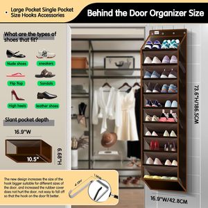 Over The Door <b>Shoe</b> Rack 10 Tier Heavy Duty Hanging <b>Storage</b> Organizer For <b>Shoes</b> Behind Door <b>Wall</b> <b>Mount</b> Hook Type Dark Curry - Product Image 2