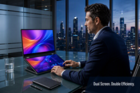 Laptop Bisnis Layar Ganda Baru 16 Inci, Layar Sentuh Ganda, Ultra Tipis, Metal, Notebook Win11 untuk Penggunaan Kantor dan Komersial