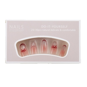Faux ongles à presser, rose nude, œil de chat, dégradé rouge, nœud, faits à la main, couverture complète, faux ongles français à presser avec des languettes adhésives, vente en gros - Product Image 5