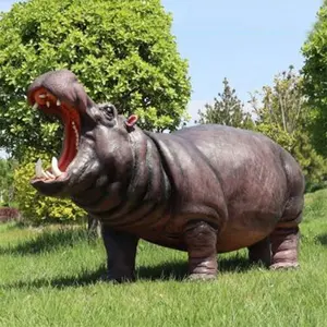 Açık fabrika özelleştirilmiş büyük yaşam boyutu fiberglas Hippo heykeli reçine parkı hayvan reçine fiberglas heykel heykeli