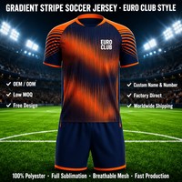 Maillot de football EURO style club à rayures dégradées par sublimation, personnalisable avec nom et numéro, 100 % polyester, faible MOQ, tenue d'équipe