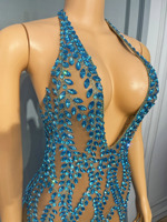 Novance Y5373 Vente à Chaud Produits Chic Halter Sexy Sirène Robe De Bal Strass Brillant Bleu Robes pour Femmes Robes De Soirée