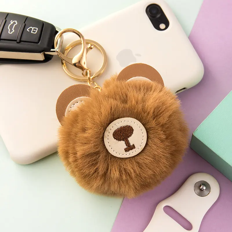 Cute Fur Ball Bear Keychain Pom Pom Key Chain Handbag Purse Key Ring Bag Car Key Holder For Girls