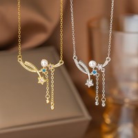 Collier double cœur acier titane étoile fleur nœud diamant rose pour femme, colliers pendentifs mode