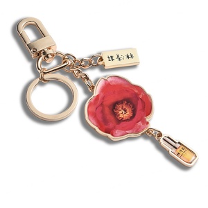 Festival Gift Rose Design Gold Plated Customize Logo Sand Bottom Keychain - Product Image 2