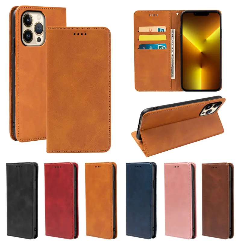 Strong Magnetic Flip Leather Case Wallet Mobile Phone Cover for iPhone15 14 13 Pro Max 11 12 XR XS Max 8 7 Plus SE3 2022
