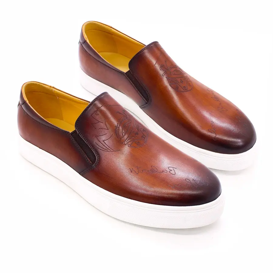 Zapatos de vestir italianos hechos a mano para hombre, calzado informal de cuero genuino con estampado láser, planos y cómodos, 2022