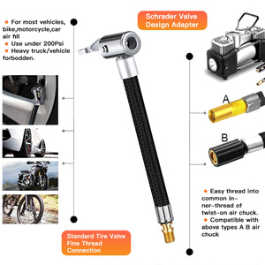 Adaptateur flexible de tuyau de gonfleur de <span class=keywords><strong>pneu</strong></span> avec mandrin à air verrouillable, extension de valve <span class=keywords><strong>Schrader</strong></span> à clipser pour pompe à vélo de moto de voiture - Product Image 4