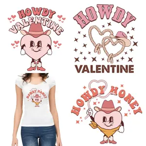No Moq Valentine Dtf Transfers Listo para presionar para camisetas Lavable Dtf Howdy Iron On Transfer Calcomanías en la ropa