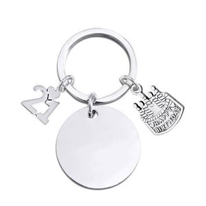 <b>Custom</b> Logo Happy Birthday Round Circle Shape Stainless Steel Engraving Carabiner Lightweight Waterproof Gift Keychain Key Chain - Product Image 5