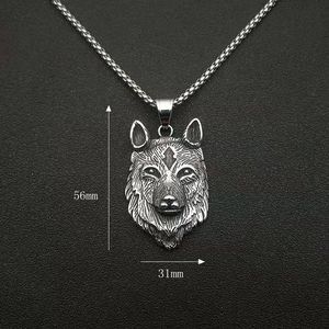 Collier avec pendentif tête de loup en acier inoxydable, design du zodiaque animal unisexe, bijoux à la mode en tons or et argent - Product Image 4
