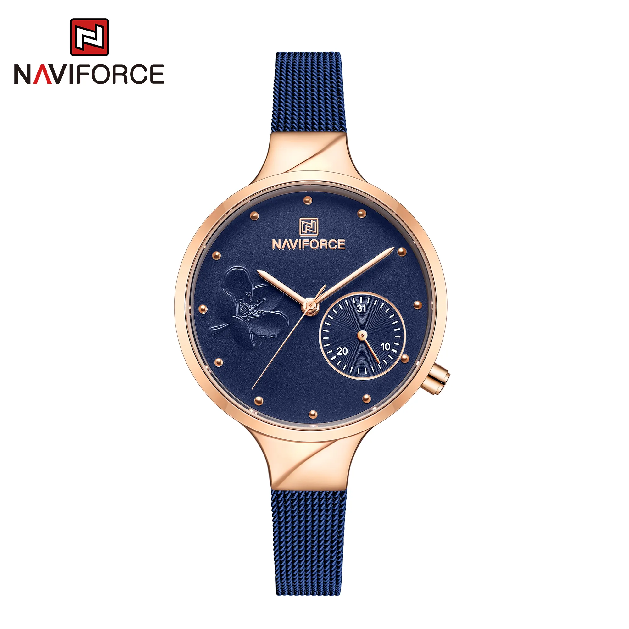 NAVIFORCE-reloj de cuarzo de lujo para mujer, pulsera informal de cuero con fecha, resistente al agua, de alta calidad, NF5001