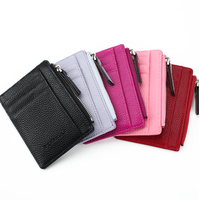 Dompet pendek kulit PU pria wanita, dompet kecil ritsleting saku koin ramping Mini Ultra tipis pemegang kartu Bank