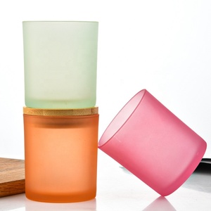 Wholesale Frosted Colorful Candle Cup Glass Candle Jar with Lid