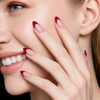 Amandelvormige opzetnagels wijnrood ABS Franse stijl volledige dekking kunstnagels voor vingers herbruikbaar verwijderbare nagelkunst patches