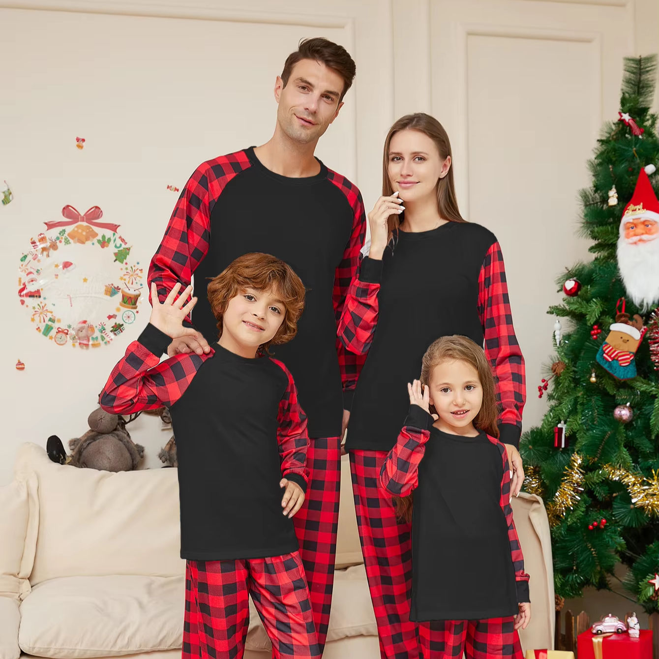 Custom Christmas Pajamas Blank White and Red Plaid Xmas Christmas Pyjamas  Pjs Set Family Matching Christmas Pajamas