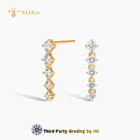 Boucles d'oreilles pendantes en or jaune 9K 10K 14K 18K certifiées IGI TELULA avec diamants de laboratoire ronds sertis à griffes pour femmes
