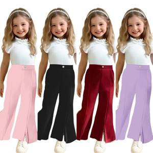 Tenues d'été pour filles de 90 à 130 cm, t-shirt à manches volantées, couleur unie, pantalon évasé à fente, ensemble deux pièces, vêtements en gros pour enfants - Product Image 1