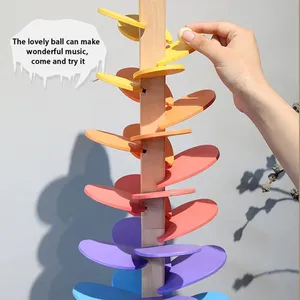 몬테소리 나무 대리석 실행 빌딩 블록 | 다채로운 나무 가족 게임 | 어린이를위한 교육 장난감