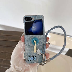 Coque de téléphone Denim <span class=keywords><strong>Kitty</strong></span> Cat avec poche pour carte et dragonne pour <span class=keywords><strong>Samsung</strong></span> Z Flip 7/6/5/4/3, housse de protection anti-chute mignonne - Product Image 3