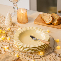 Hoogwaardig keramisch bord, diep spaghettivormig, crèmekleurig, geschikt voor magnetron, modern minimalistisch huishoudelijk servies, geschikt voor fruit, desserts en hotels.