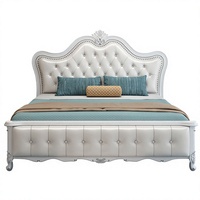 Ensemble de chambre à coucher de luxe industriel européen en bois et cuir PU, comprenant lit Queen/King, table de chevet, coiffeuse, matelas et armoire