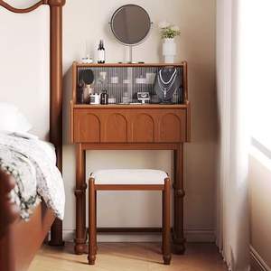 French Vintage Style Ash Wood Dressing <b>Table</b> With Mirror Storage Bedroom <b>Makeup</b> Vanity - Product Image 1