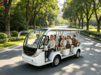 Autobús Turístico Eléctrico de 11 Plazas, 4 Filas, 72V 100Ah, Autonomía de 80-100 km, Colores Personalizados para Resorts y Zonas Turísticas, Disponible en Stock