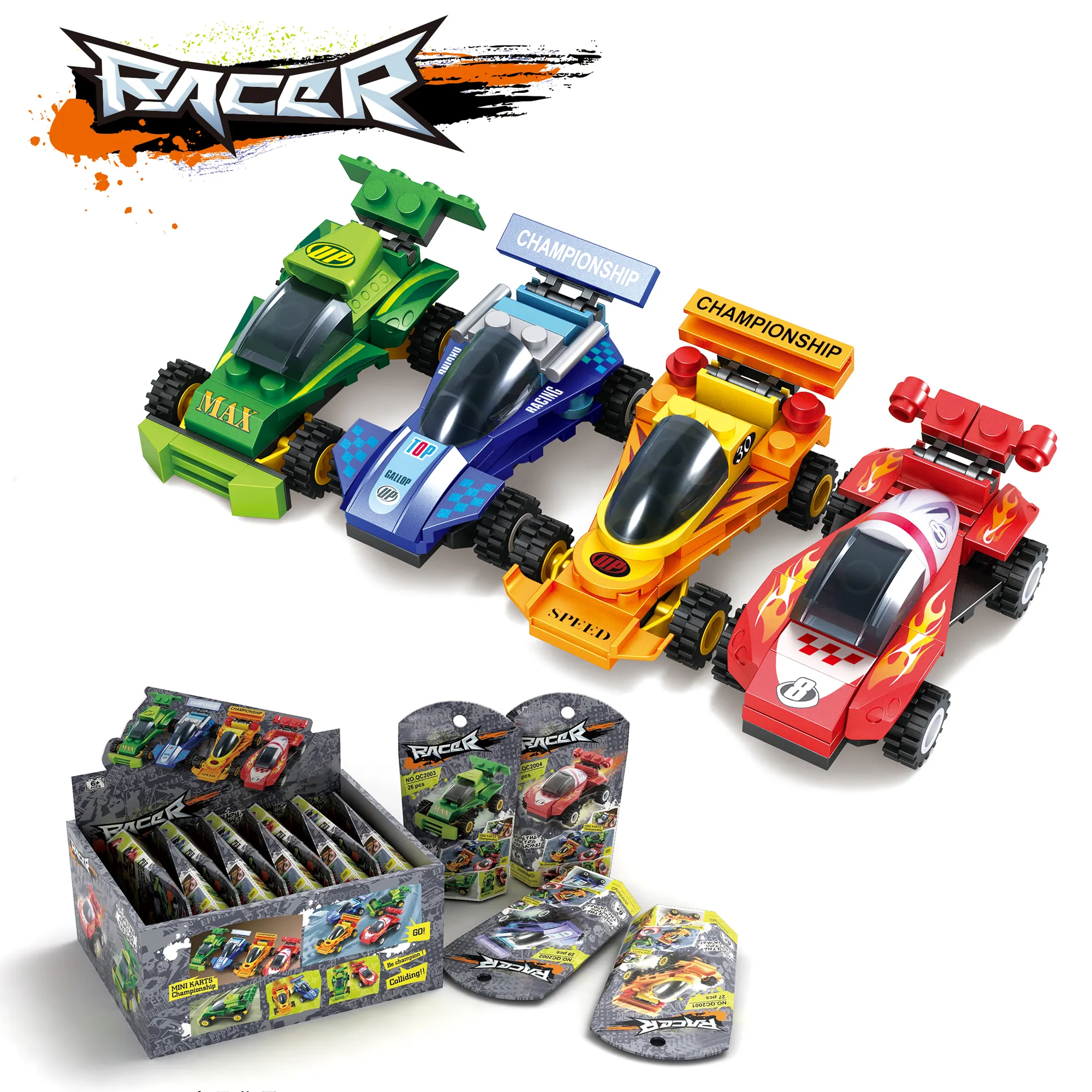 Sport Racing Car Go Cart Model 12pcs Building Blocks Kit Vehicle Construction Toys Boys Party Supplies Birthday Favor