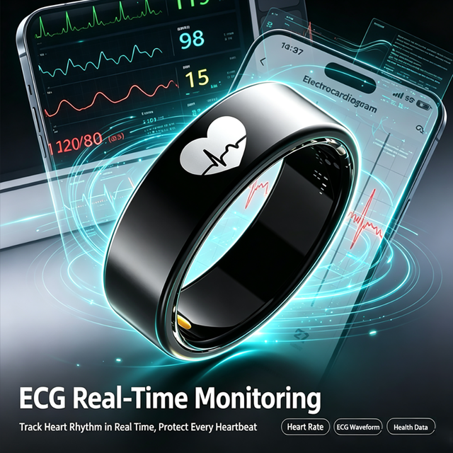 Custom Smart Ring Waterproof IP68 ECG Blood Pressure Oxygen Heart Rate AI Health Monitoring 24H Sleep Fitness Tracker Steel Case