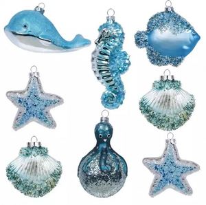 Vente directe d'usine de pendentifs en verre sur le thème des animaux marins pour Noël, décorations pour sapin de Noël, artisanat en verre sur le thème des animaux marins - Product Image 1