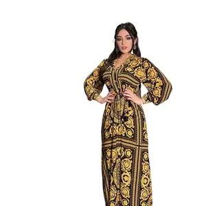 Modest Fashion Printed Dress 2021 Muslim Women Arab Dubai Long Evening Dress