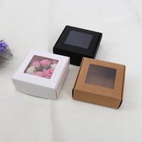 Boîte cadeau carrée pliable en papier kraft avec fenêtre transparente pour savon artisanal, bonbons de mariage, bijoux, emballage de fêtes