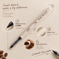 4 stylos à bille à encre noire parfumée au café, couleur beige, avec encre gel à séchage rapide, plus 4 pochettes en papier blanc