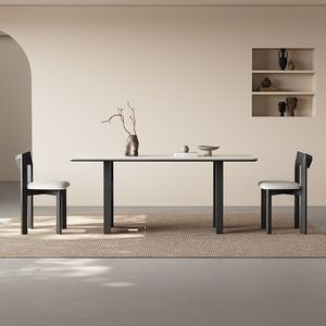 Table à manger rectangulaire en dalle de roche de style rétro, format compact, table à manger minimaliste noire mate en dalle de roche avec <span class=keywords><strong>plateau</strong></span> intégral - Product Image 2