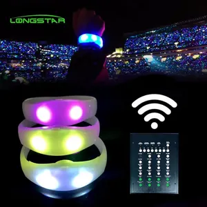 Pulseira iluminada em silicone, pulseira de luz colorida que pisca, com controle remoto led