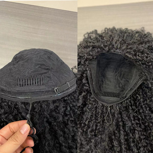 Short Kinky Curly Afro Half <b>Wig</b> Drawstring Cap Synthetic Clip in U Part Hair Extension Piece - Product Image 4