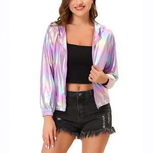 Chaqueta con Capucha Personalizada, Chaqueta Cortavientos Reflectante con Cremallera y Manga Larga, Chaqueta Impermeable para Mujer - Product Image 6