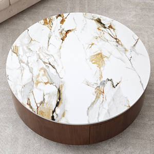Table basse ronde avec plateau en pierre frittée, table de salon moderne - Product Image 2