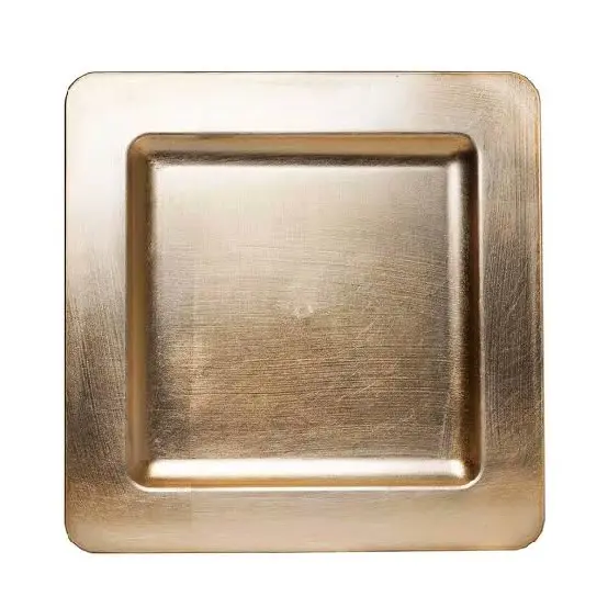 Placa de cargador de Metal para servir alimentos de estilo lujoso, placa de cargador cuadrada con acabado dorado con borde para uso doméstico en Hotel