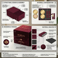 Boîte à tiroirs en velours bordeaux de luxe personnalisée avec ruban et finition dorée pour l'emballage cosmétique, maquillage, kit de beauté, présentation PR