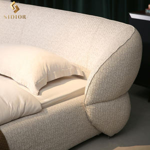 Moderno minimalista lino King Queen Size Queen Bed Frame camera da <span class=keywords><strong>letto</strong></span> Set di mobili in velluto imbottito in pelle - Product Image 6