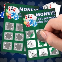 Carte à gratter personnalisable style poker, en carton, impression UV, vernis brillant, forme sur mesure pour promotions et loteries