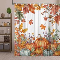Rideau de douche en polyester avec motifs de feuilles de citrouilles d'automne, durable, résistant à la décoloration, imperméable, écologique, impression personnalisée