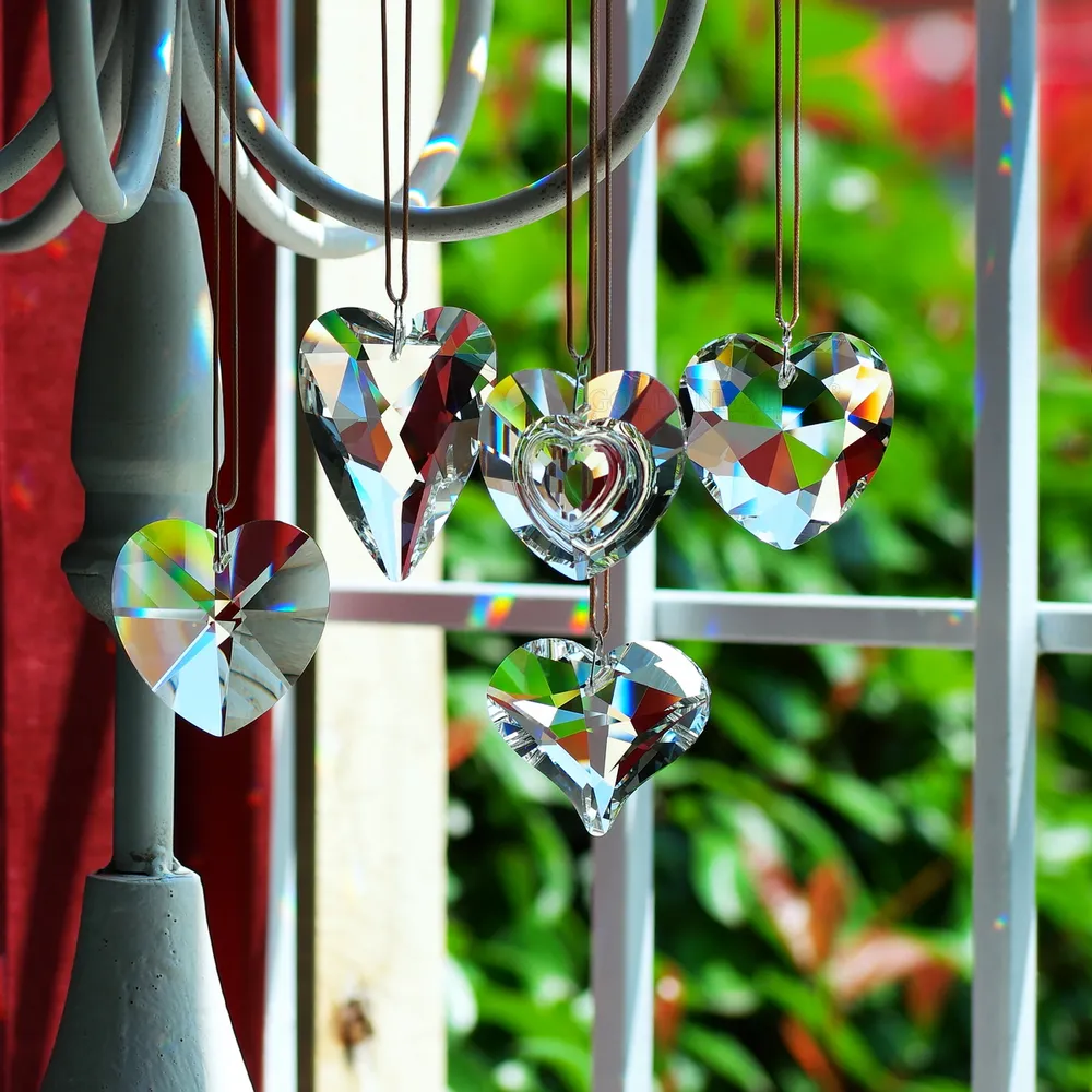 Crystal heart Suncatcher Prism 44.46.48.58mm Clear  Hanging Crystals Sun Catcher Pendant GOLDENHAITAI