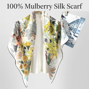 Châle 100% Soie de Mûrier 100cm*100cm Léger Respirant Carré Floral Été Vente en Gros Logo Personnalisé Faible MOQ Fabricant - Product Image 2
