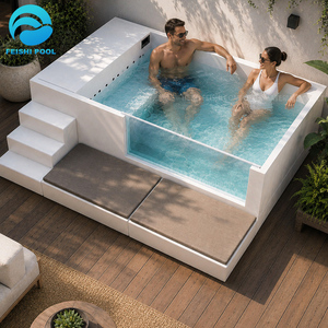 <span class=keywords><strong>Piscine</strong></span> hors-sol moderne en fibre de verre avec canapé-lit familial, spa de nage et structure en rotin pour jardin et extérieur - Product Image 6
