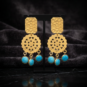 Pendientes de latón hechos a mano con piedras preciosas, chapados en rodio, estilo bohemio, con ónix. - Product Image 2